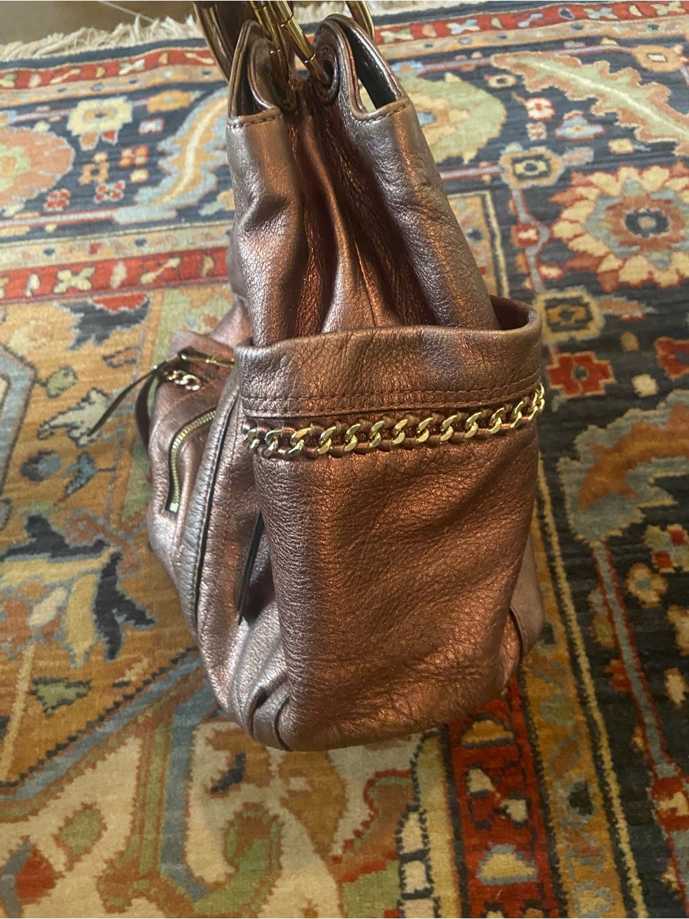 b. makowsky Metallic Bronze Shoulder Tote with Chain Trim - Picture 4 of 13